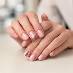 Nail art sobria su manicure rosa cipria con piccolo dettaglio geometrico